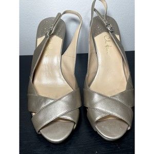 COLE HAAN WOMEN'S TAN /GOLD STRAPPY HEEL SHOES size 10B